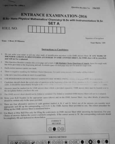 BSc (Hons) in Physics/Mathematics/Applied Mathematics/Chemistry/General/Instruments - Jamia Millia Islamia - 2016