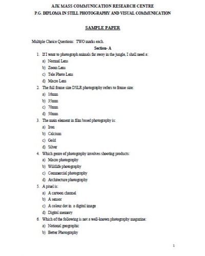 PG Diploma in Still Photography and Visual Communication - Jamia Millia Islamia - 2018