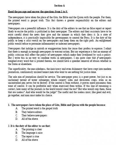 Jamia RCA 2019 Entrance Question Papers - JMI