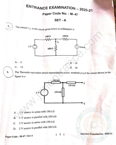 MTech Control & Instrumentation System 2020 - Jamia Entrance Paper