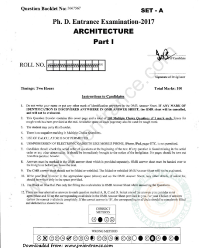 PhD Architecture (Part-I) 2017 - Jamia Entrance Paper