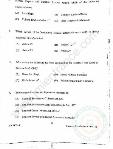BA LLB (Hons) 2021 - Jamia Entrance Question Paper