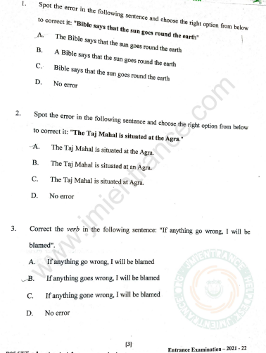 BA (Hons) Political & General 2021 - Jamia Entrance Question Paper