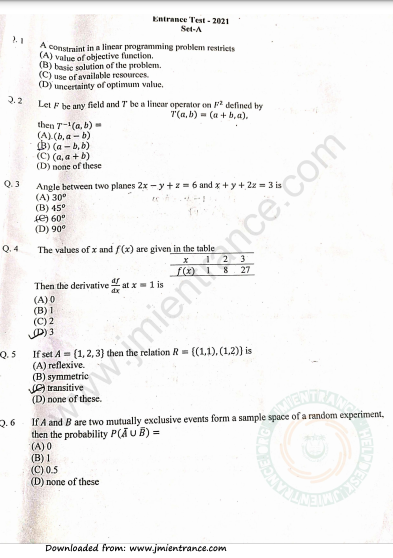 phd mathematics entrance test papers