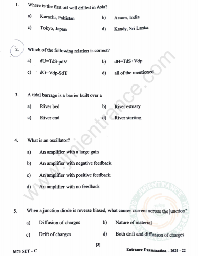 MTech Energy Science 2021 - Jamia Entrance Question Paper