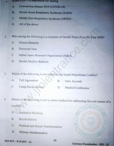 MA Conflict Analysis & Peace Building 2021 - Jamia Entrance Paper