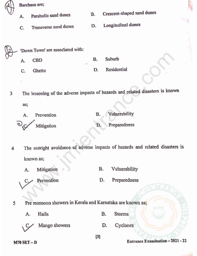 MSc Disaster Management & Climate 2021 - Jamia Entrance Paper