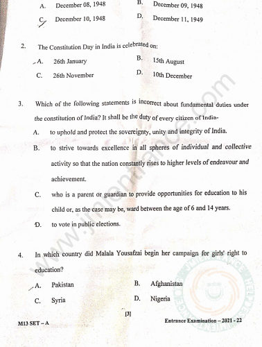 MA Social Work (MSW) 2021 - Jamia Entrance Question Paper