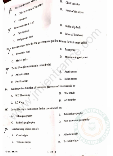 PG Diploma in Disaster Management 2021 - Jamia Entrance Paper