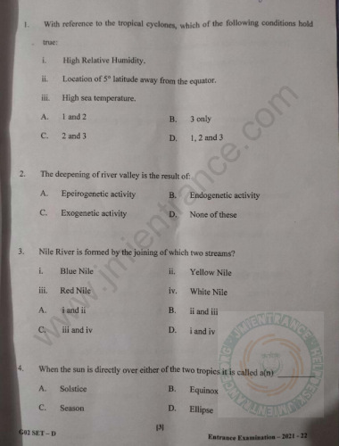 P.G Diploma in Remote Sensing 2021 - Jamia Entrance Paper