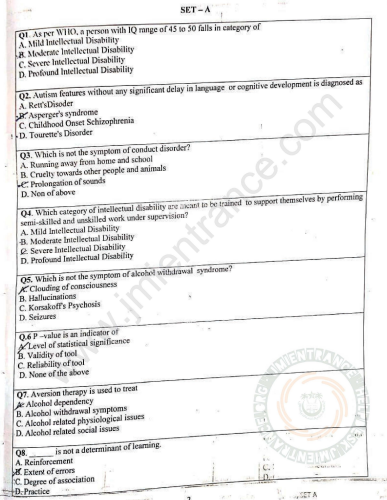 Advanced Diploma in Counselling Psychology 2020 - Jamia Test Paper