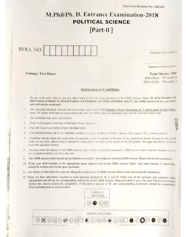 political science phd entrance papers