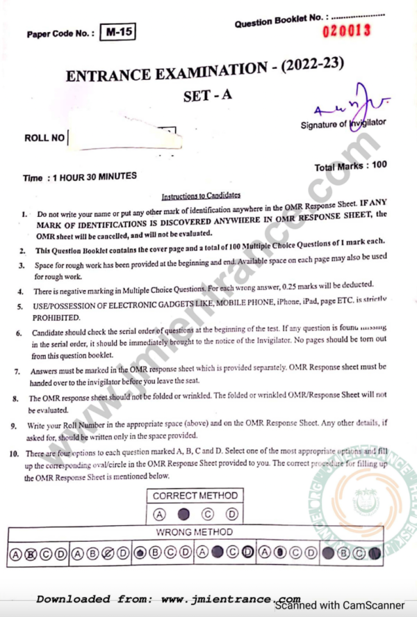 MA Applied Psychology 2022 - Jamia Entrance Question Paper