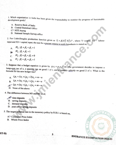 MA Economics 2022 - Jamia Entrance Question Paper