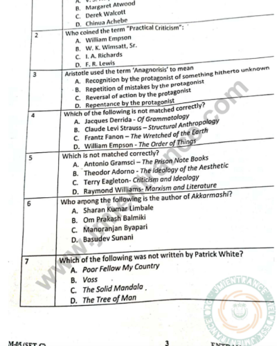 MA English 2022 - Jamia Entrance Question Paper