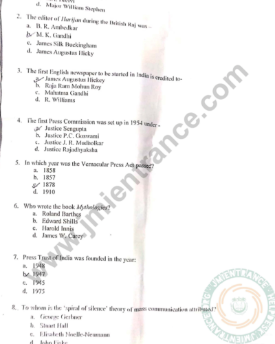 MA Media Governance 2022 - Jamia Entrance Question Paper