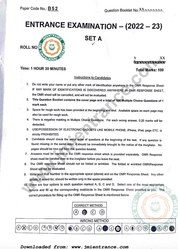 BVoc in Medical Laboratory Sciences 2022 - Jamia Entrance Paper