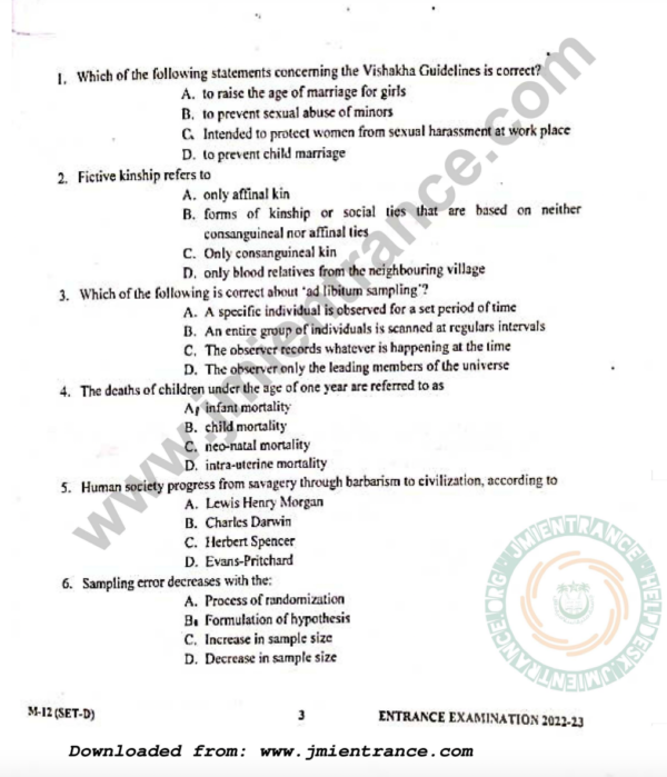 jamia-ma-sociology-2022-entrance-question-paper