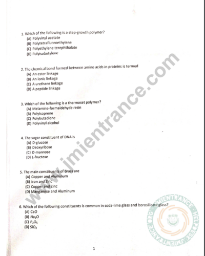 MSc Chemistry 2022 - Jamia Entrance Question Paper