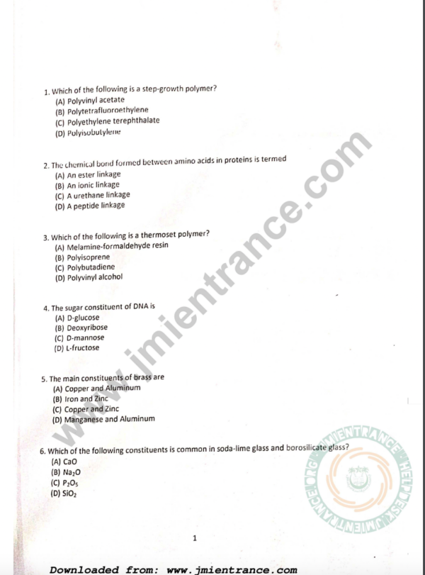 MSc Chemistry 2022 - Jamia Entrance Question Paper