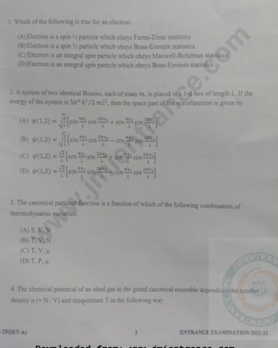MSc Physics 2022 - Jamia Entrance Question Paper