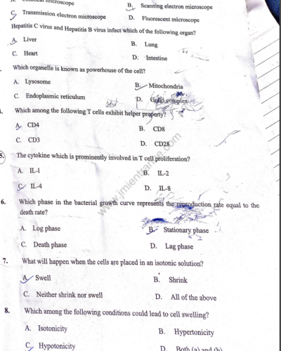 MSc Virology 2022 - Jamia Entrance Question Paper