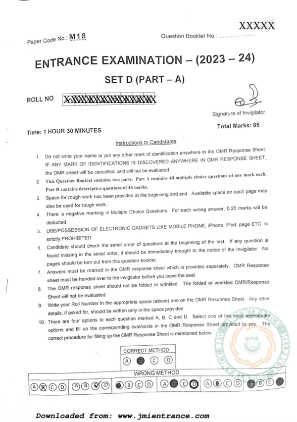 MA Media Governance 2023 - Jamia Entrance Question Paper