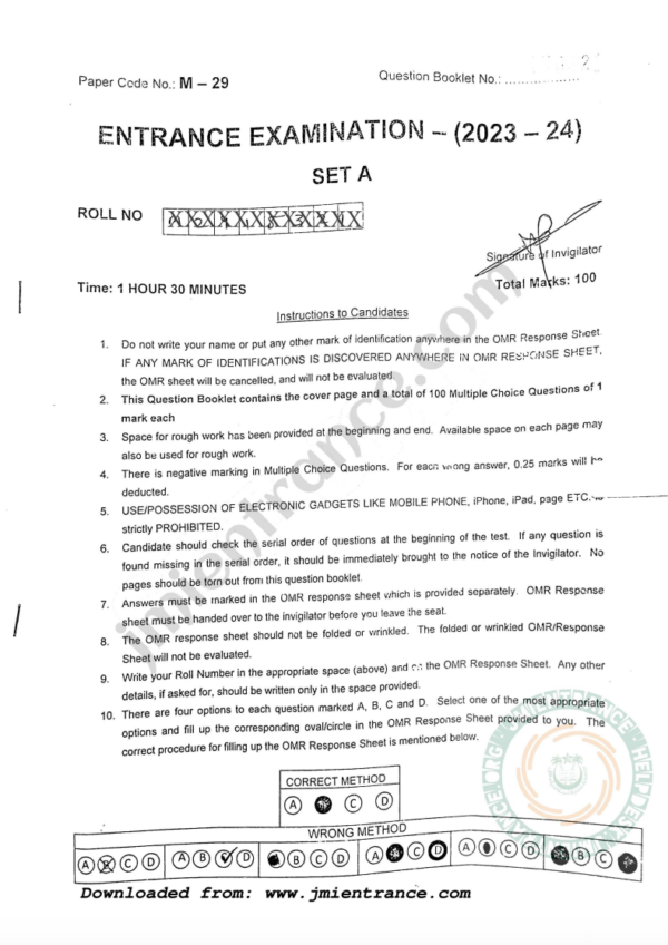jmi-msc-bioscience-2023-entrance-question-paper