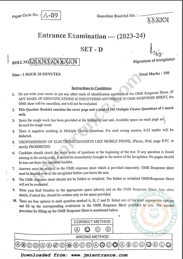 Advanced Diploma in Counselling Psychology 2023 - Jamia Test Paper