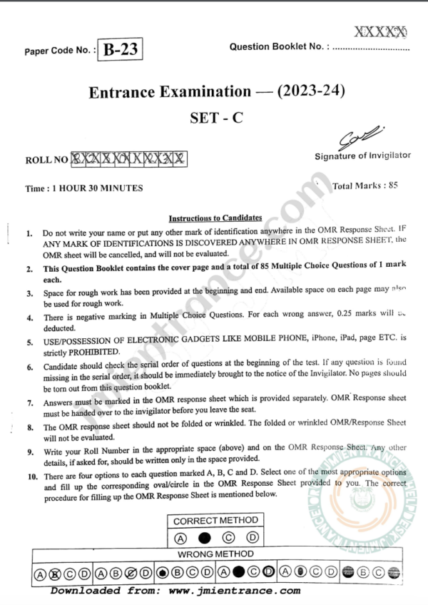 BEd Special Education 2023 - Jamia Entrance Paper