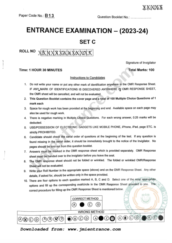 jamia-b.lib.i.sc-2023-entrance-question-paper
