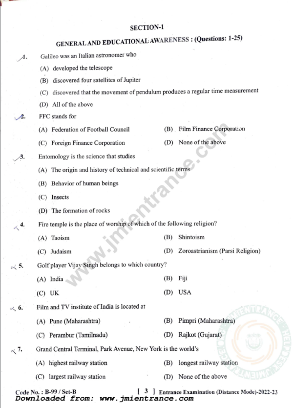 B.Ed Distance 2022 - Jamia Entrance Question Paper