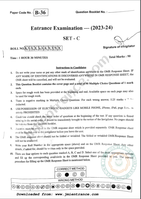 jamia-bhm-bttm-2023-entrance-question-paper