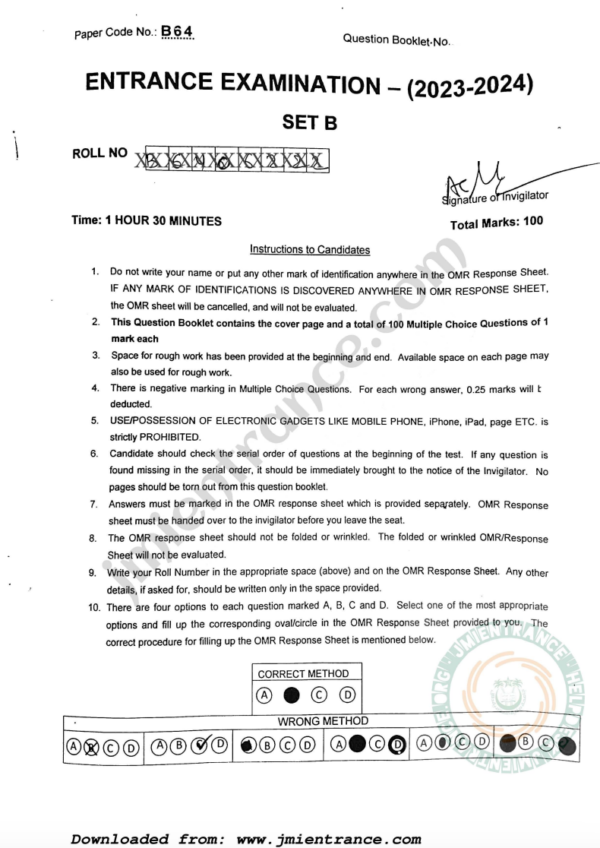 jamia-bsc-general-2023-entrance-question-paper