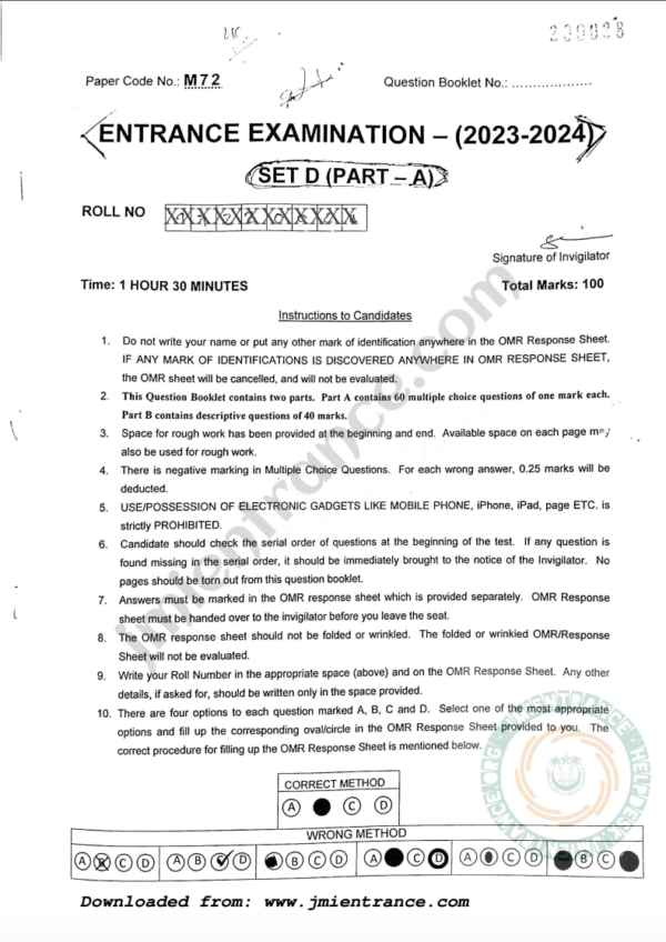 MA Comparative Religion 2023 - Jamia Entrance Question Paper