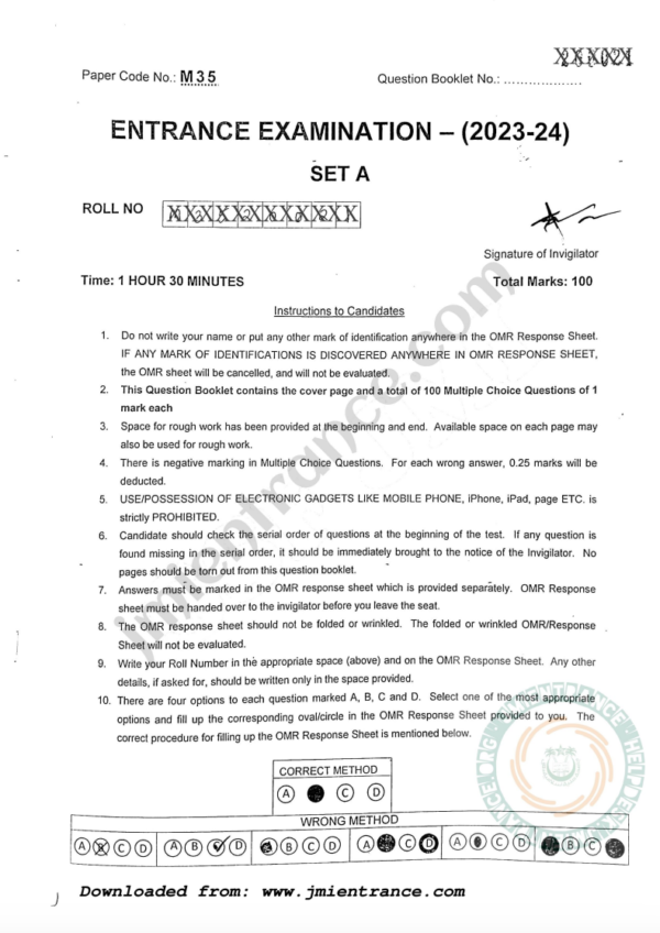 M.A / M.Sc (Development Extension) 2023 - Jamia Entrance Paper