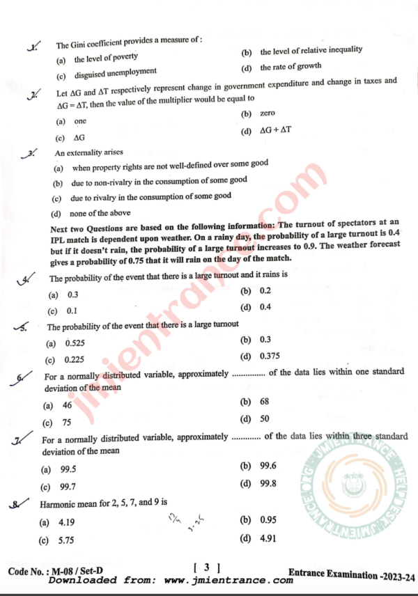 jamia-ma-economics-2023-entrance-question-paper