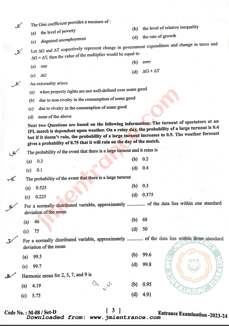 phd maths entrance exam question papers