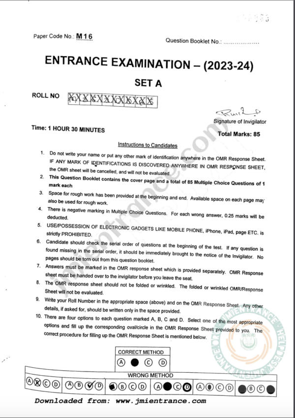 MA Education 2023 - Jamia Entrance Question Paper