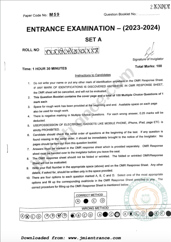 jamia-mpt-2023-entrance-question-paper