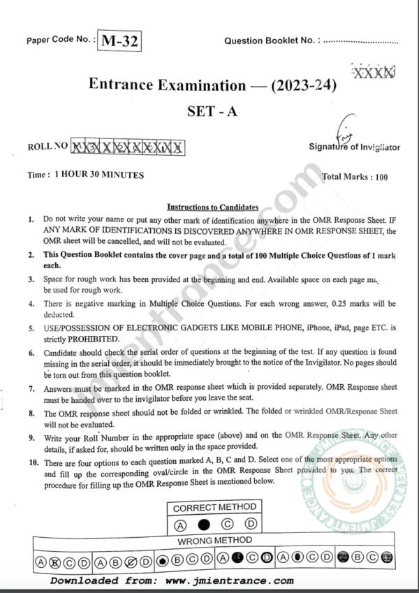 jamia-msc-electronics-2023-entrance-question-paper