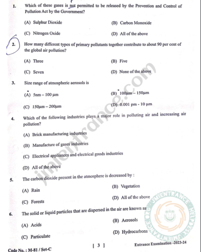 jamia-msc-environmental-2023-entrance-question-paper