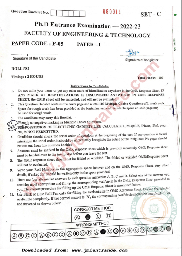 jamia-phd-engineering-2023-entrance-question-paper