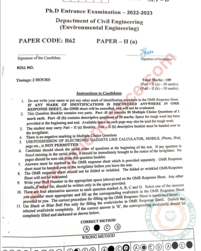 PhD Environmental Engineering (Part II - A) 2023 - Jamia Entrance Paper