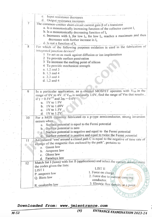jamia-mtech-electronics-2023-entrance-question-paper