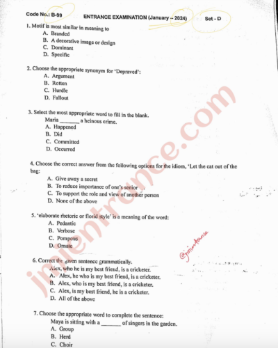 B.Ed Distance 2024 (January Batch) - Jamia Question Paper