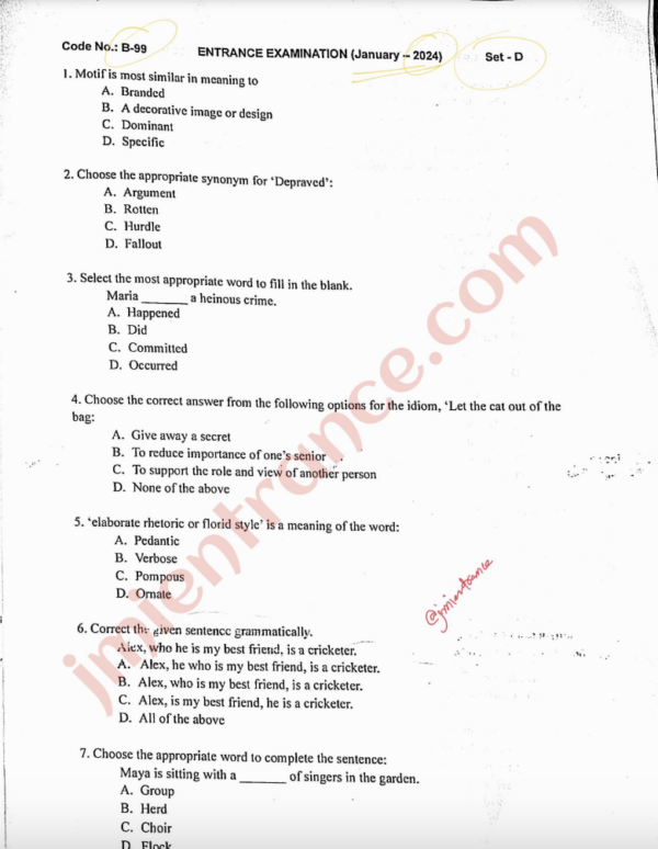B.Ed Distance 2024 (January Batch) - Jamia Question Paper