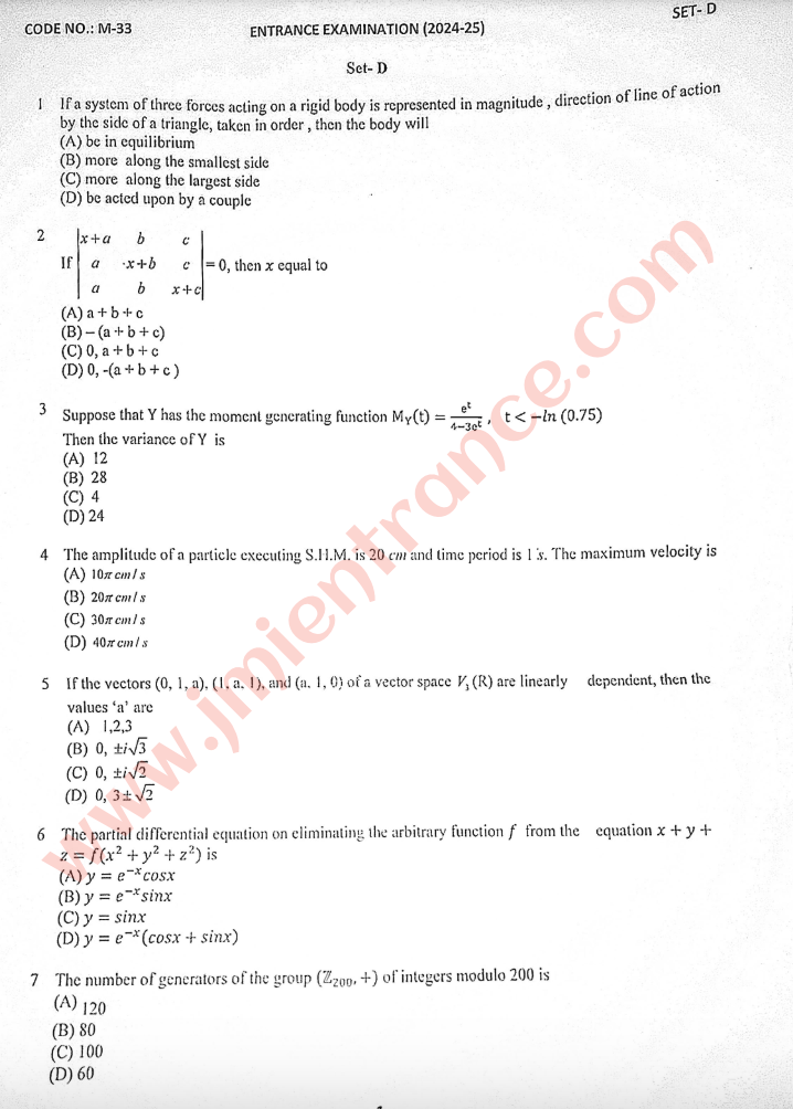 phd maths entrance exam question papers