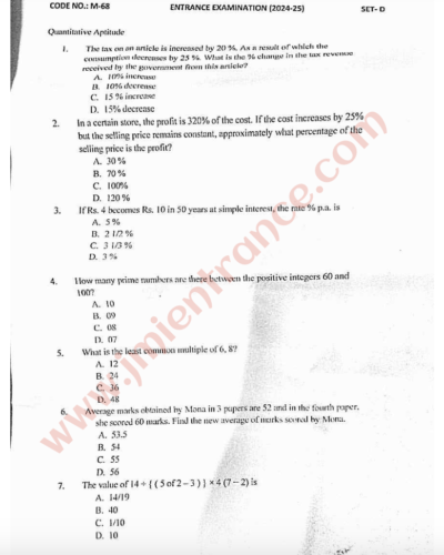 Master of Tourism & Travel Management 2024 - Jamia Entrance Paper