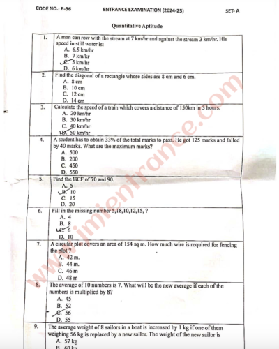 BHM & BTTM 2024 - Jamia Entrance Question Paper